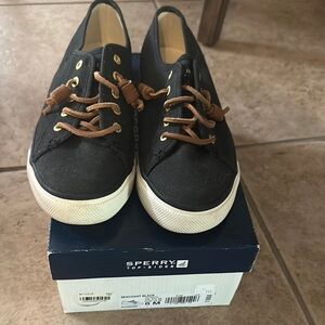 Sperry Black Canvas Shoes with Brown Laces